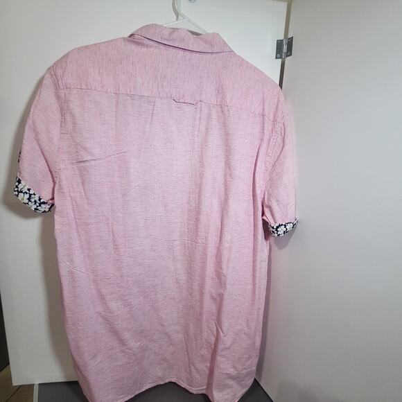 Denim & Flowers, pink, men's, relaxed button up, flower sleeve trim, new - Picture 6 of 7